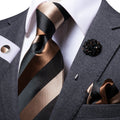 GentCrest Black Striped Tie with Lapel Pin - Image 1