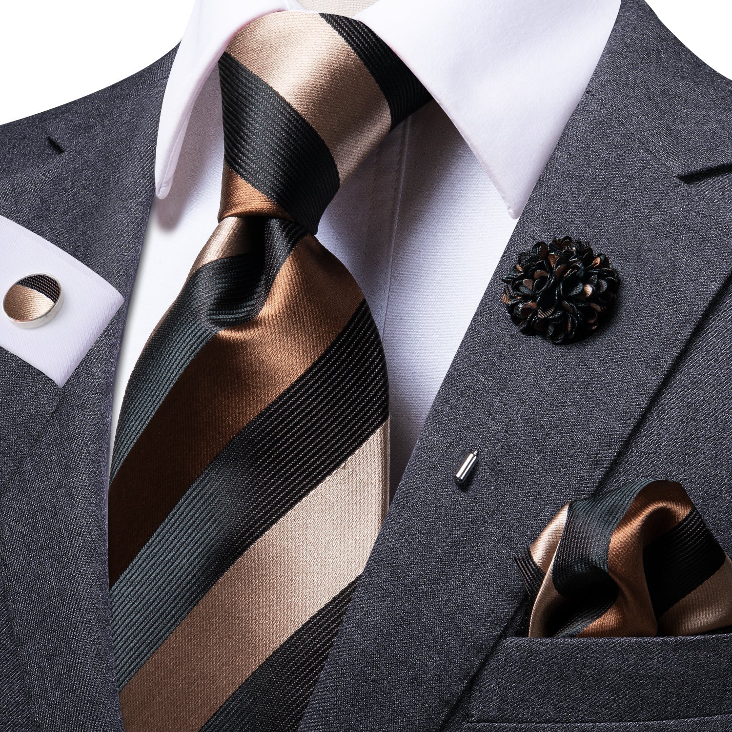 GentCrest Black Striped Tie with Lapel Pin - Image 1