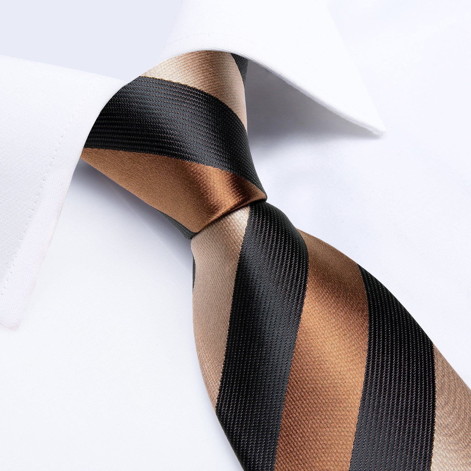 Silver, Brown and Black Striped Silk Tie Set - GentCrest - View 2