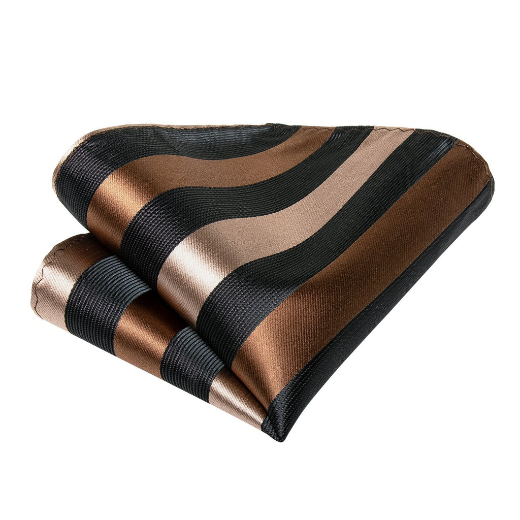 Silver, Brown and Black Striped Silk Tie Set - GentCrest - View 5