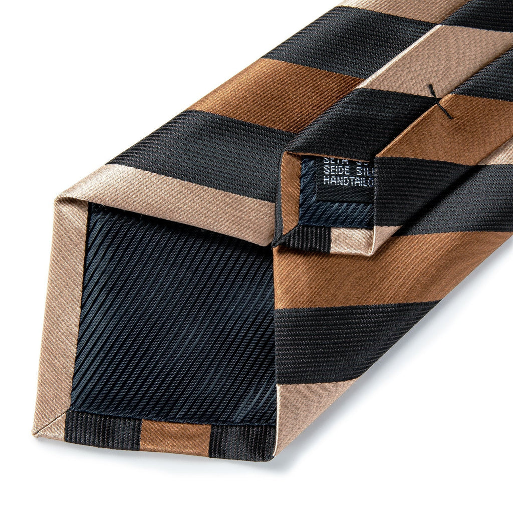 Silver, Brown and Black Striped Silk Tie Set - GentCrest - View 4