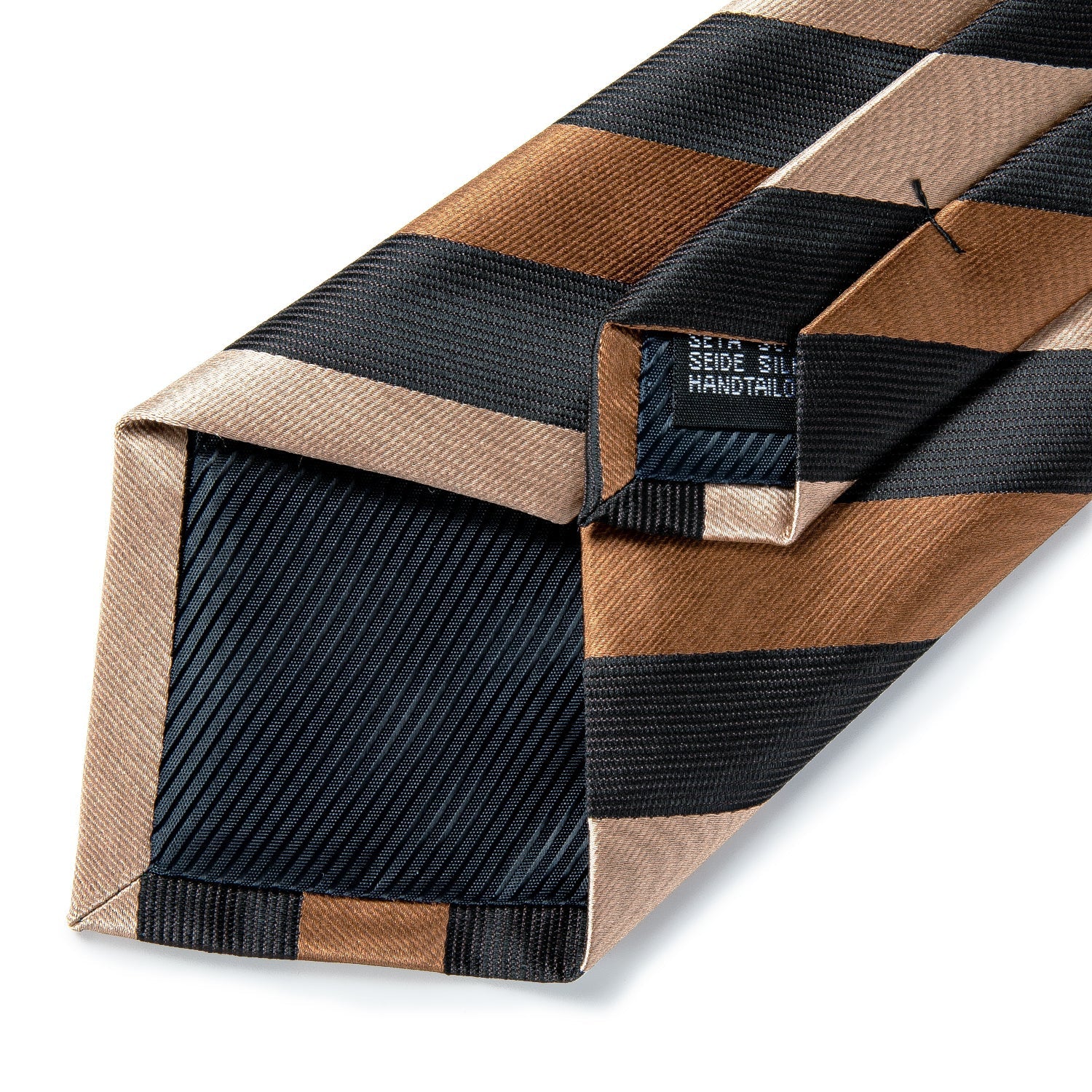 Silver, Brown and Black Striped Silk Tie Set - GentCrest - View 4