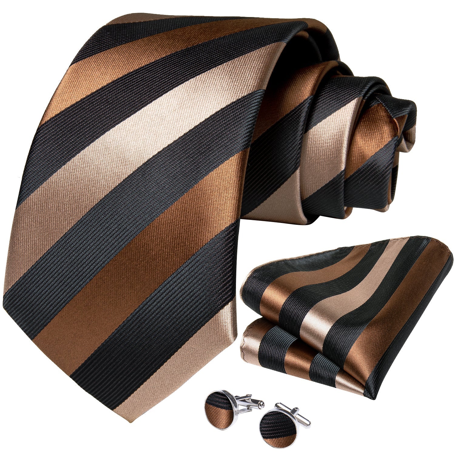 GentCrest Black Striped Tie Hanky Cufflinks Set - Image 2