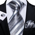 GentCrest Grey Striped Tie Hanky Cufflinks Set - Image 1