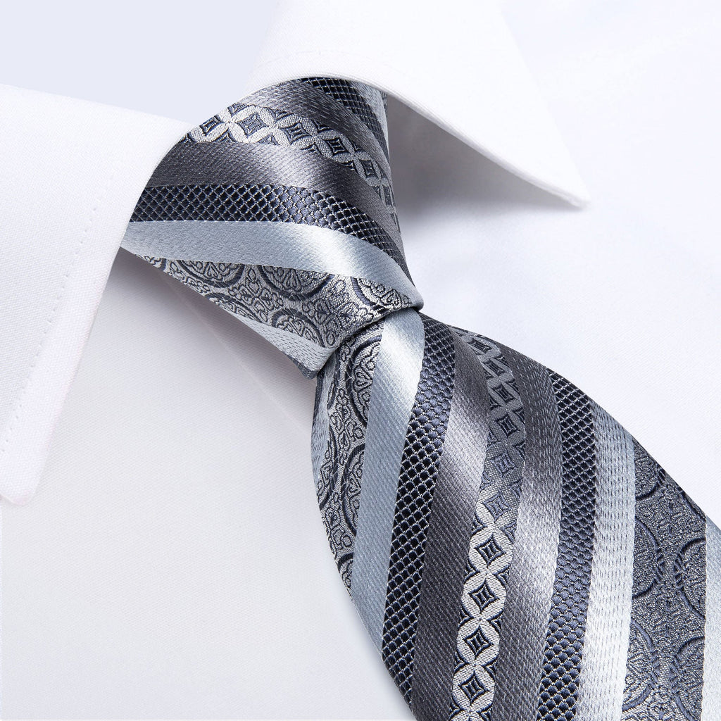 GentCrest Grey Striped Tie Hanky Cufflinks Set - Image 3