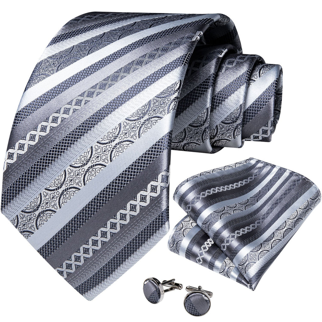 GentCrest Grey Striped Tie Hanky Cufflinks Set - Image 2