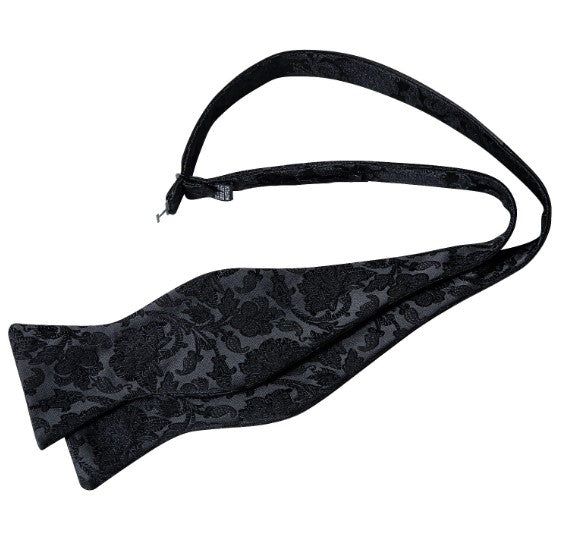 Black Paisley Silk Bow Tie Set with Pocket Square & Cufflinks - GentCrest - View 3