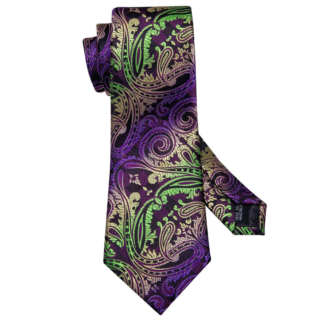 Green, Purple and Black Paisley Silk Tie Set - GentCrest - View 4