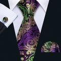 Green, Purple and Black Paisley Silk Tie Set - GentCrest