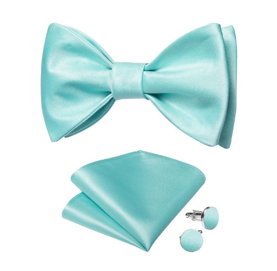 Fashion Silk Bow Tie Set with Pocket Square & Cufflinks - GentCrest - View 2