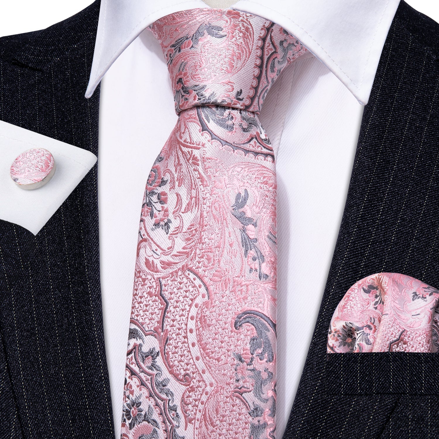 GentCrest Pink Paisley Tie Hanky Cufflinks Set - Image 2