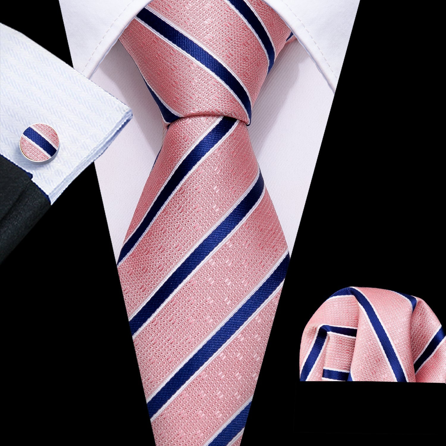 GentCrest Blue Striped Tie Hanky Cufflinks Set - Image 1