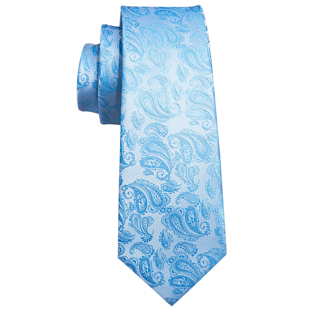 Light Blue Paisley Silk Tie Set - GentCrest - View 6