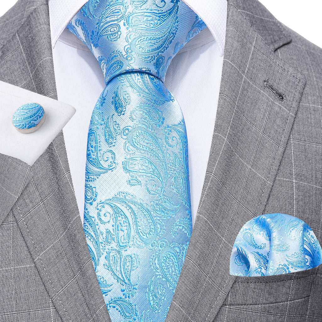 Light Blue Paisley Silk Tie Set - GentCrest - View 3