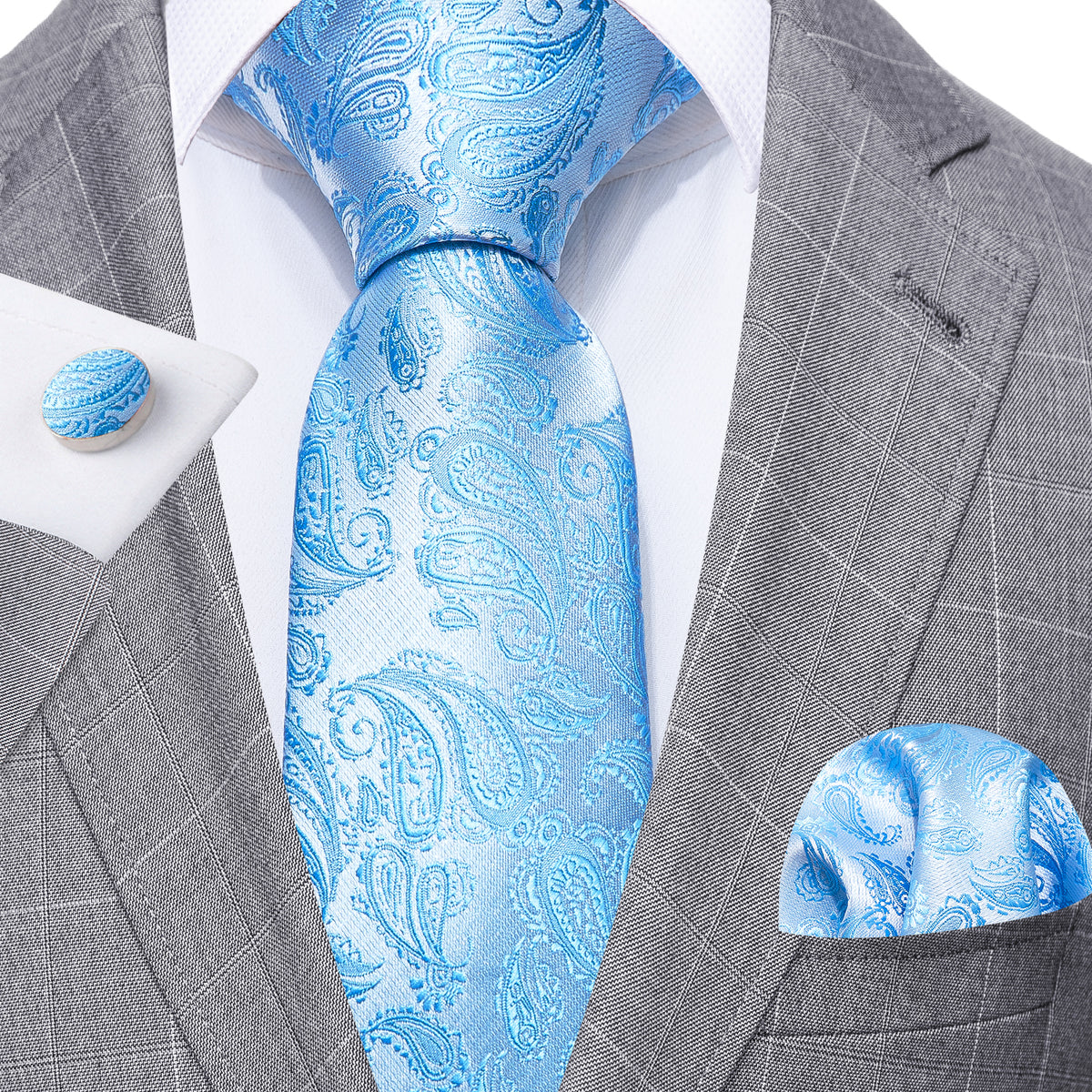 Light Blue Paisley Silk Tie Set - GentCrest - View 3