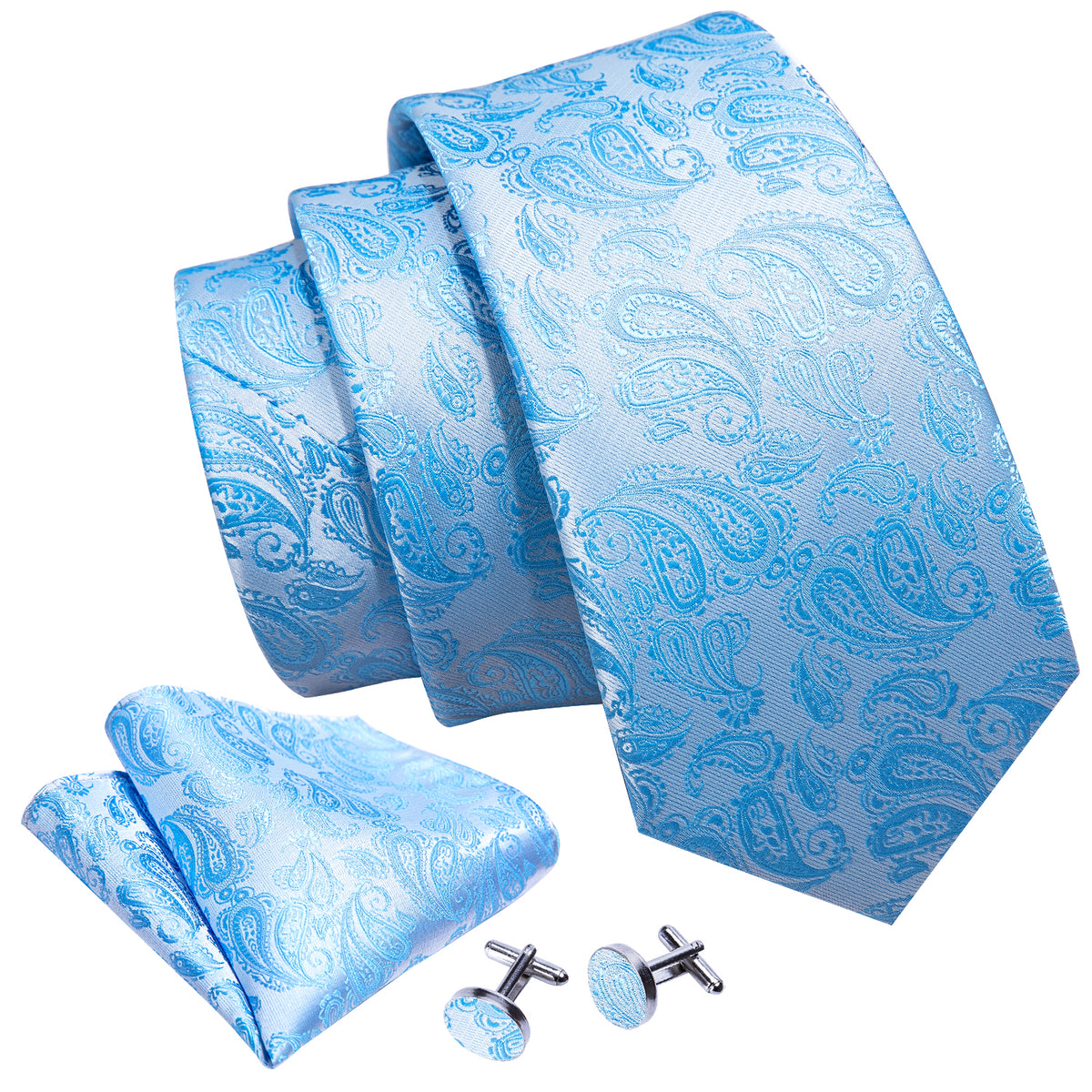 Light Blue Paisley Silk Tie Set - GentCrest - View 5