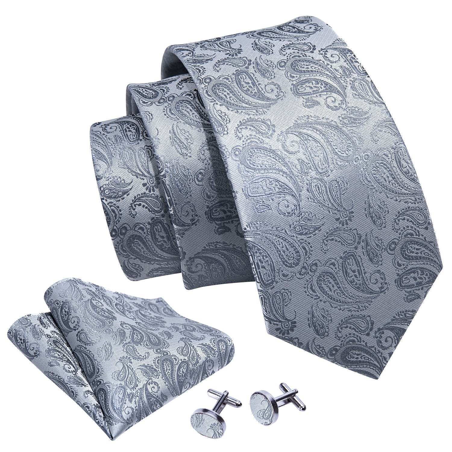 GentCrest Grey Paisley Tie Hanky Cufflinks Set - Image 3