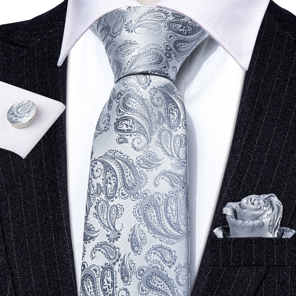 GentCrest Grey Paisley Tie Hanky Cufflinks Set - Image 6