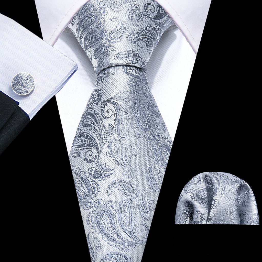 GentCrest Silver Paisley Tie Sets - Image 1