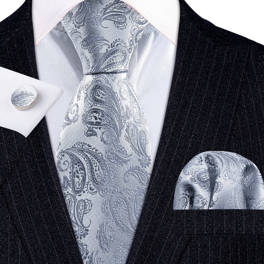 Silver Paisley Silk Tie Set - GentCrest - View 3