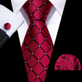 Red & Black Plaid Silk Tie Set - GentCrest