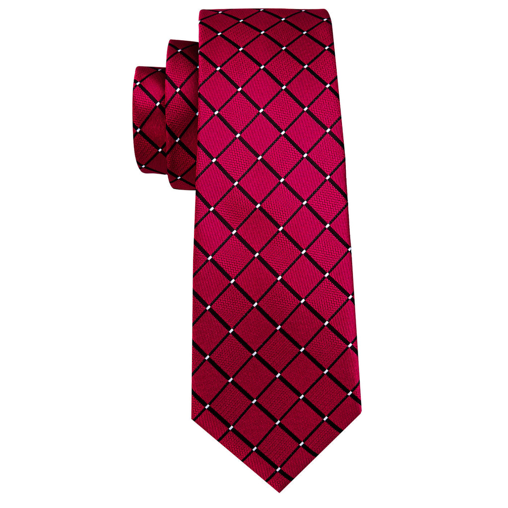 Red & Black Plaid Silk Tie Set - GentCrest - View 4