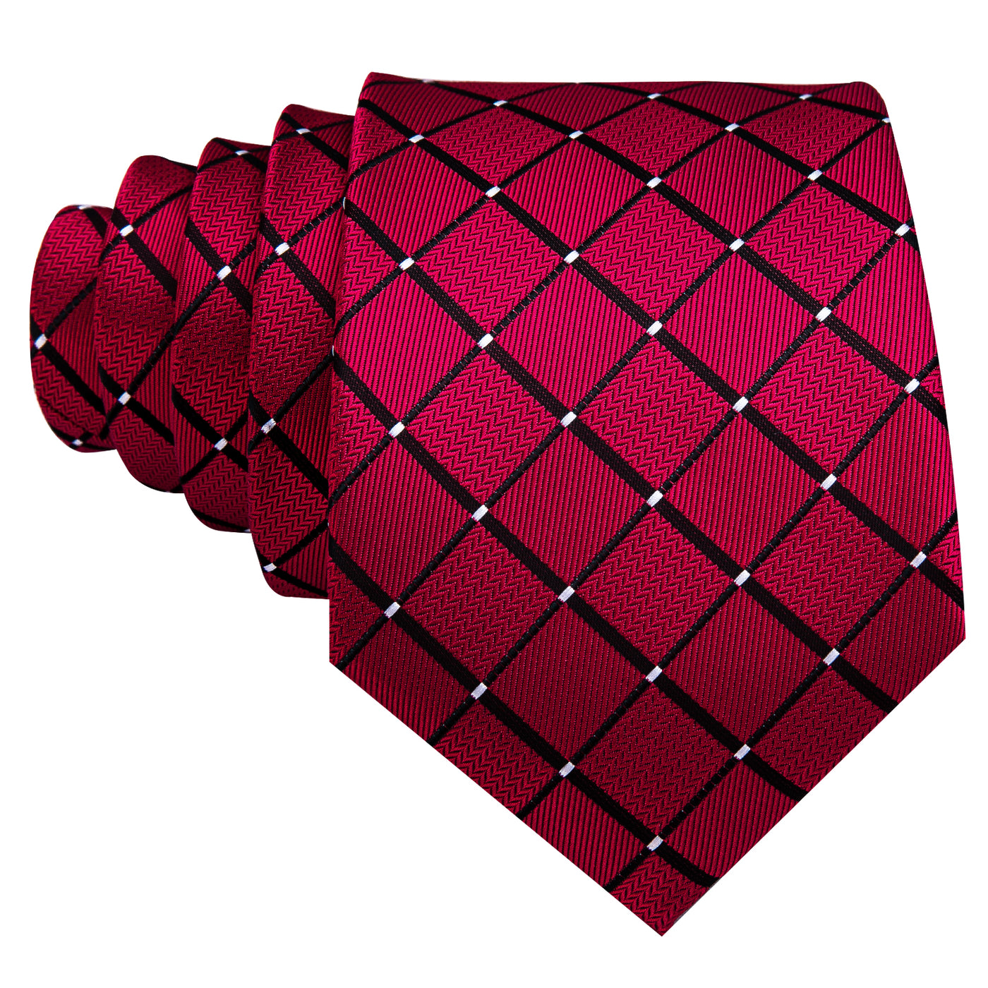Red & Black Plaid Silk Tie Set - GentCrest - View 3