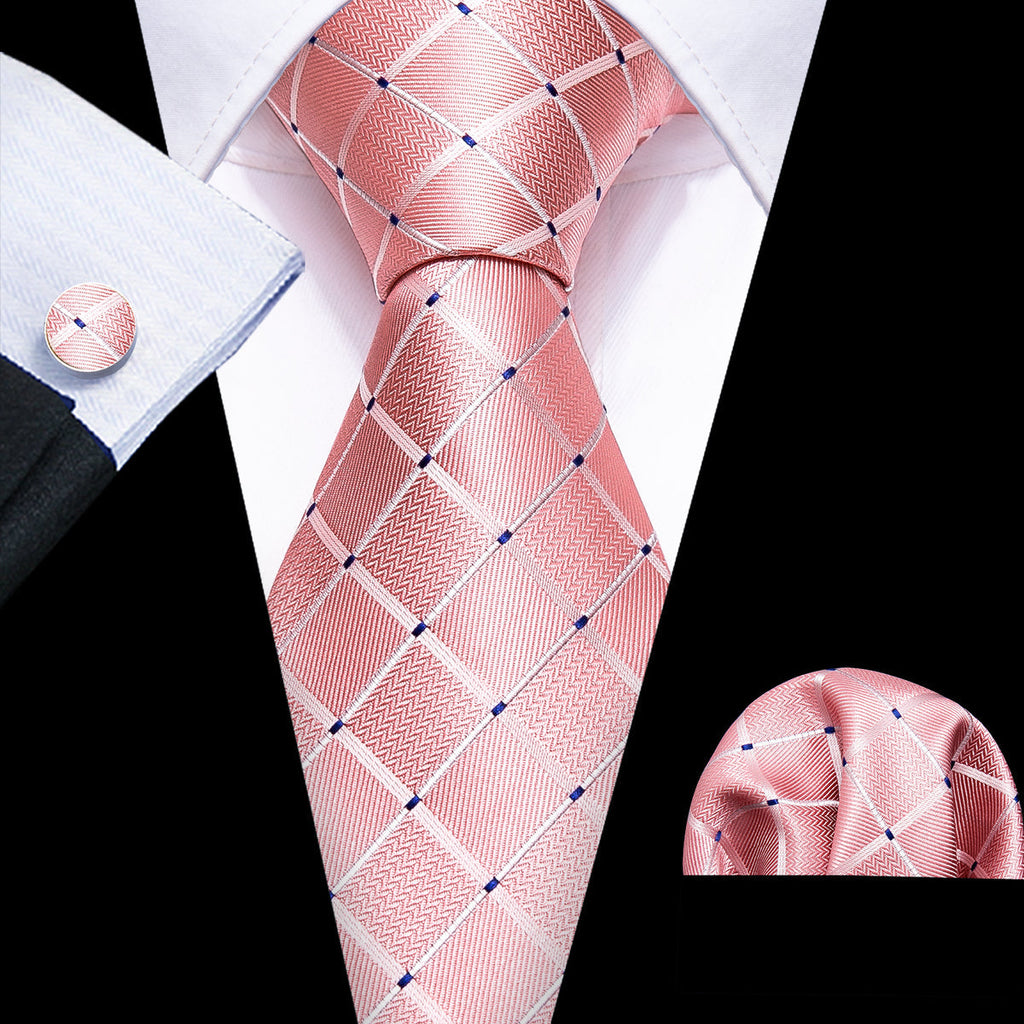 Pink Plaid Silk Tie Set - GentCrest