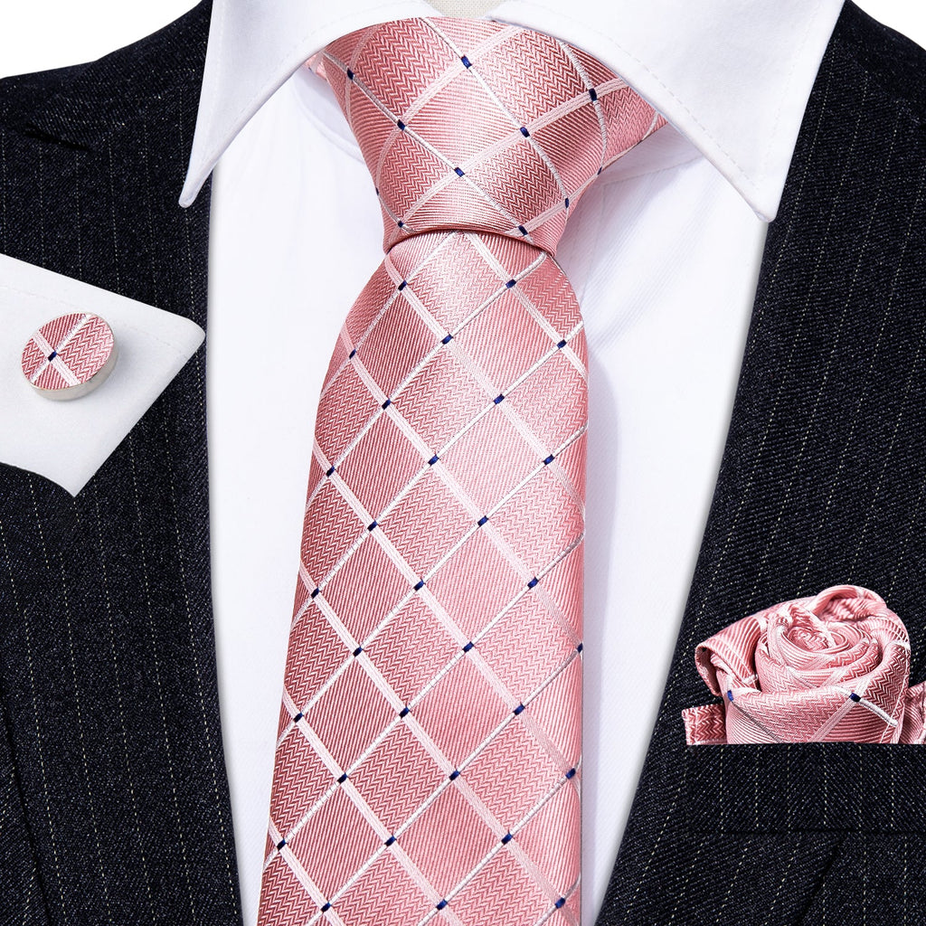 GentCrest Pink Plaid Tie Hanky Cufflinks Set - Image 3