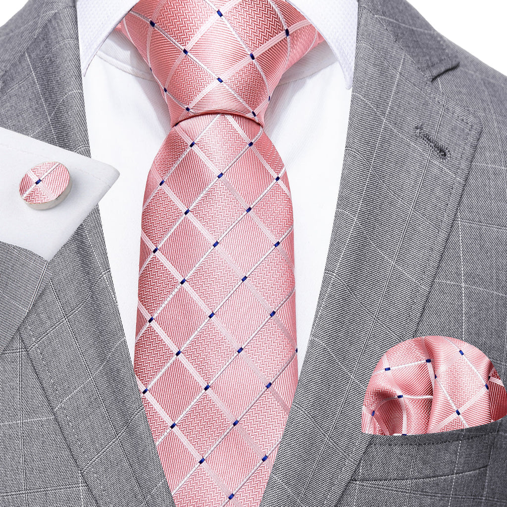 Pink Plaid Silk Tie Set - GentCrest - View 2