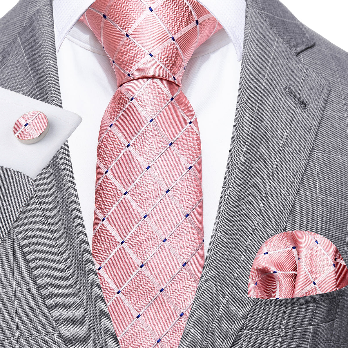 Pink Plaid Silk Tie Set - GentCrest - View 2