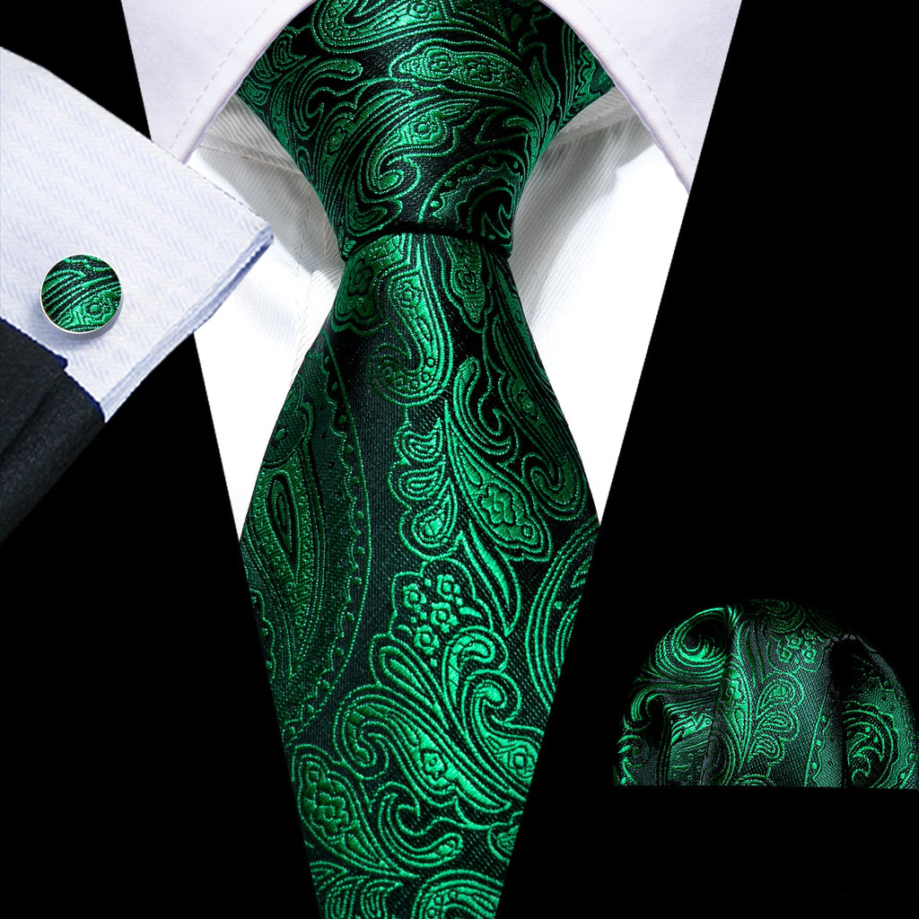 GentCrest Green Paisley Tie Hanky Cufflinks Set - Image 1