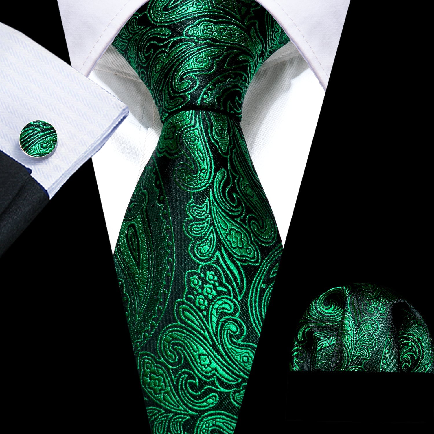 GentCrest Green Paisley Tie Hanky Cufflinks Set - Image 1