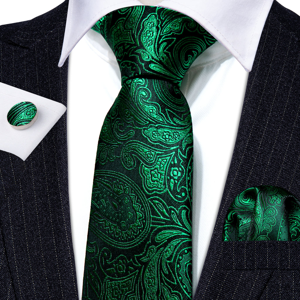 Dark Green Paisley Silk Tie Set - GentCrest - View 5