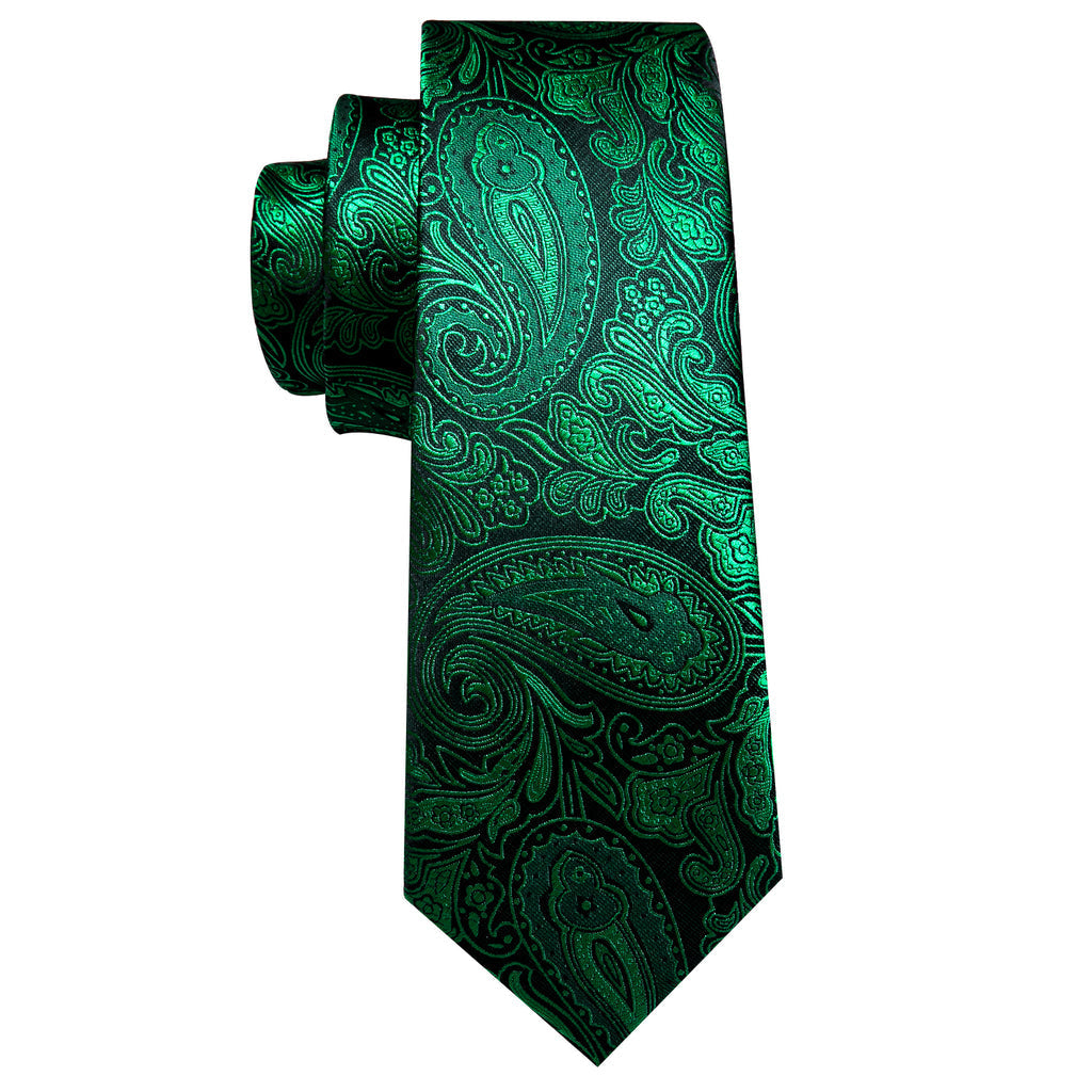Dark Green Paisley Silk Tie Set - GentCrest - View 4