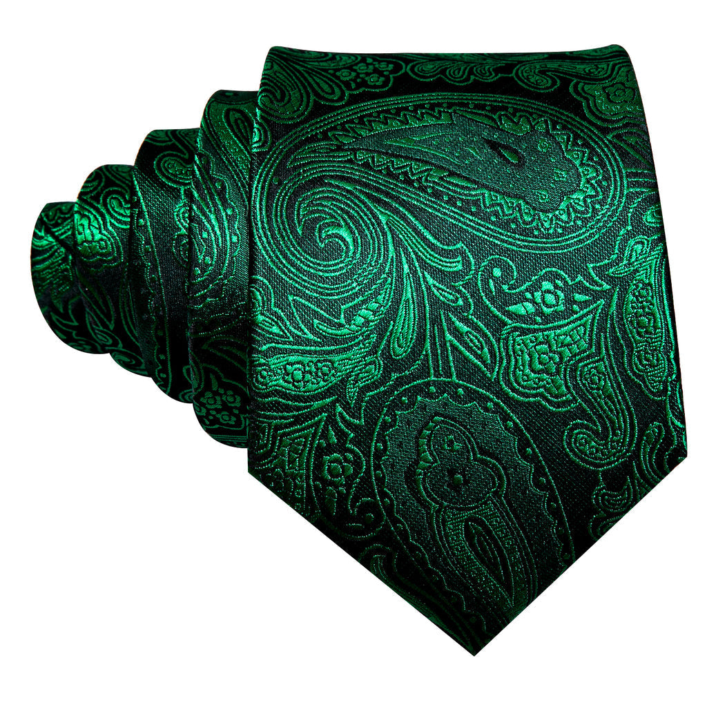 Dark Green Paisley Silk Tie Set - GentCrest - View 6