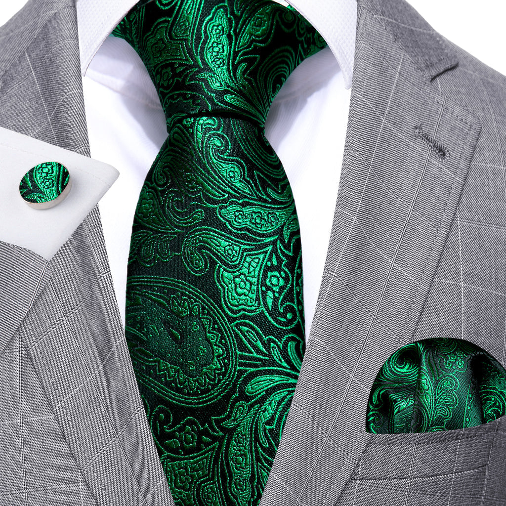 Dark Green Paisley Silk Tie Set - GentCrest - View 2