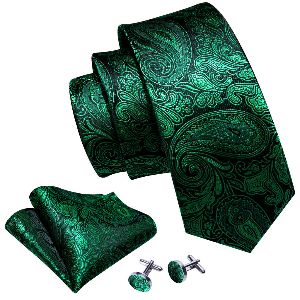 Dark Green Paisley Silk Tie Set - GentCrest - View 3