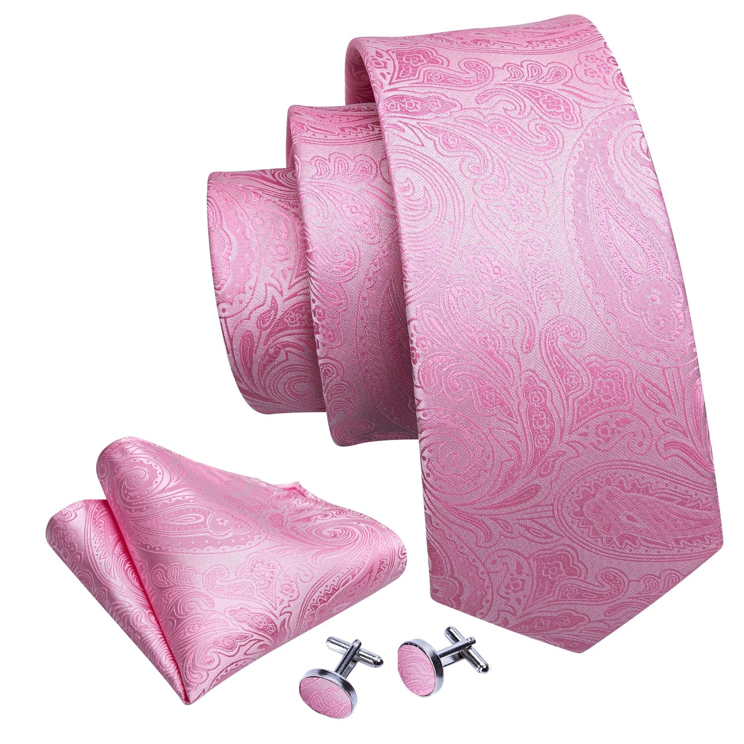 GentCrest Pink Paisley Tie Hanky Cufflinks Set - Image 3