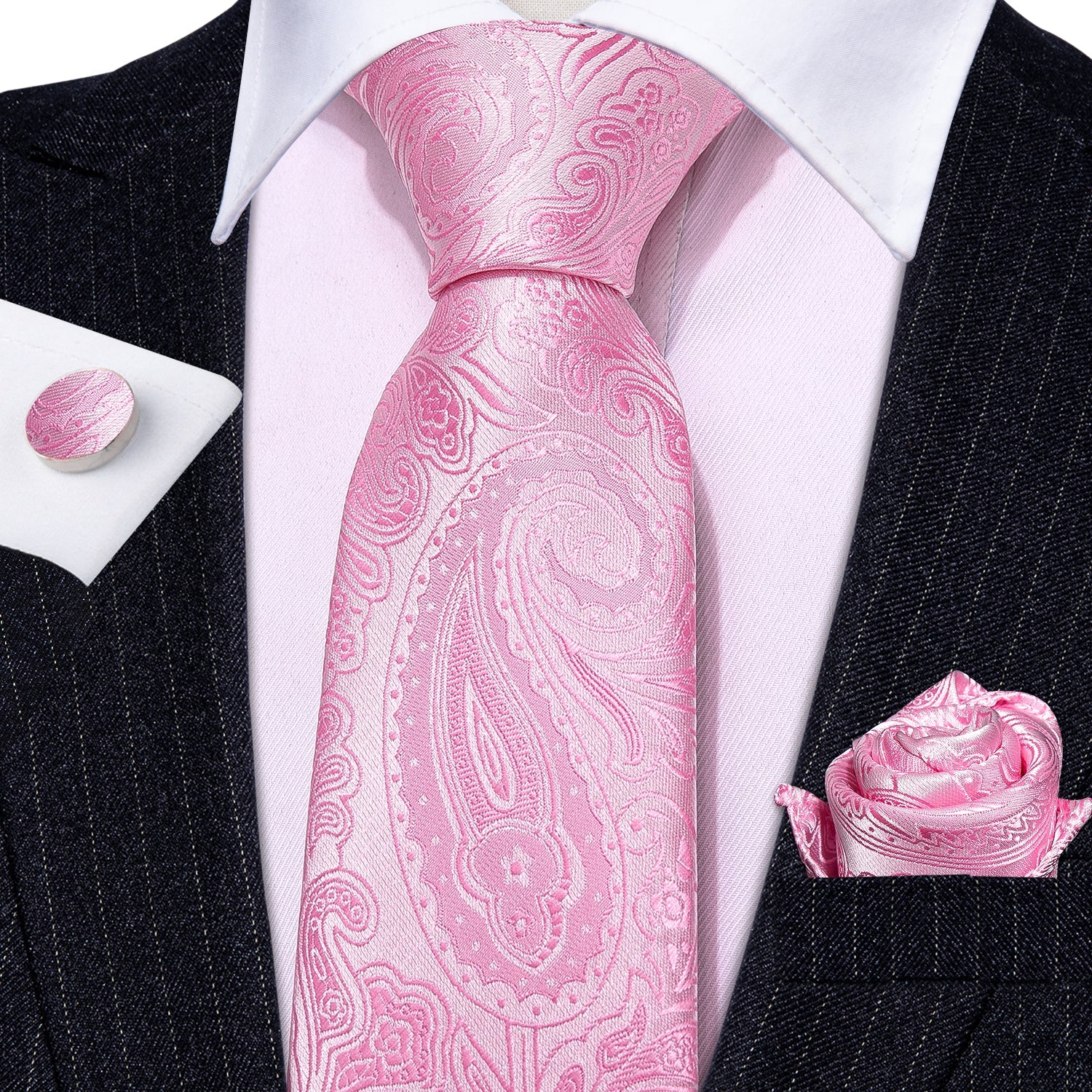 GentCrest Pink Paisley Tie Hanky Cufflinks Set - Image 2