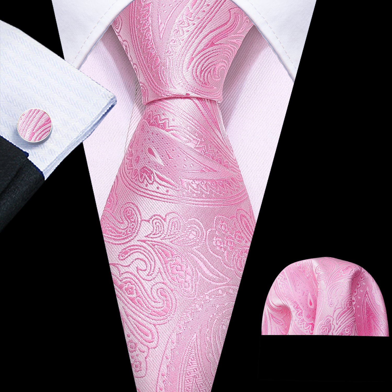GentCrest Pink Paisley Tie Hanky Cufflinks Set - Image 1