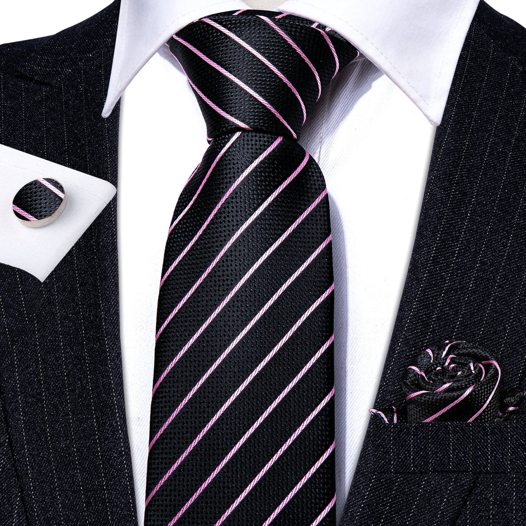GentCrest Black Striped Tie Hanky Cufflinks Set - Image 2