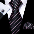 GentCrest Black Striped Tie Hanky Cufflinks Set - Image 1