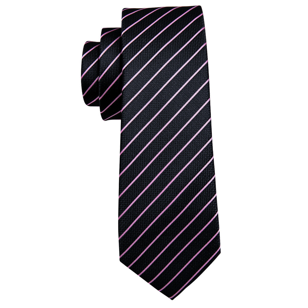 Black Pink Striped Silk Tie Set - GentCrest - View 5