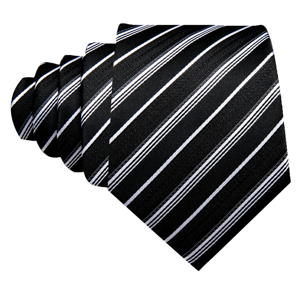 Black White Striped Paisley Silk Tie Set - GentCrest - View 5