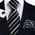 Black White Striped Paisley Silk Tie Set - GentCrest