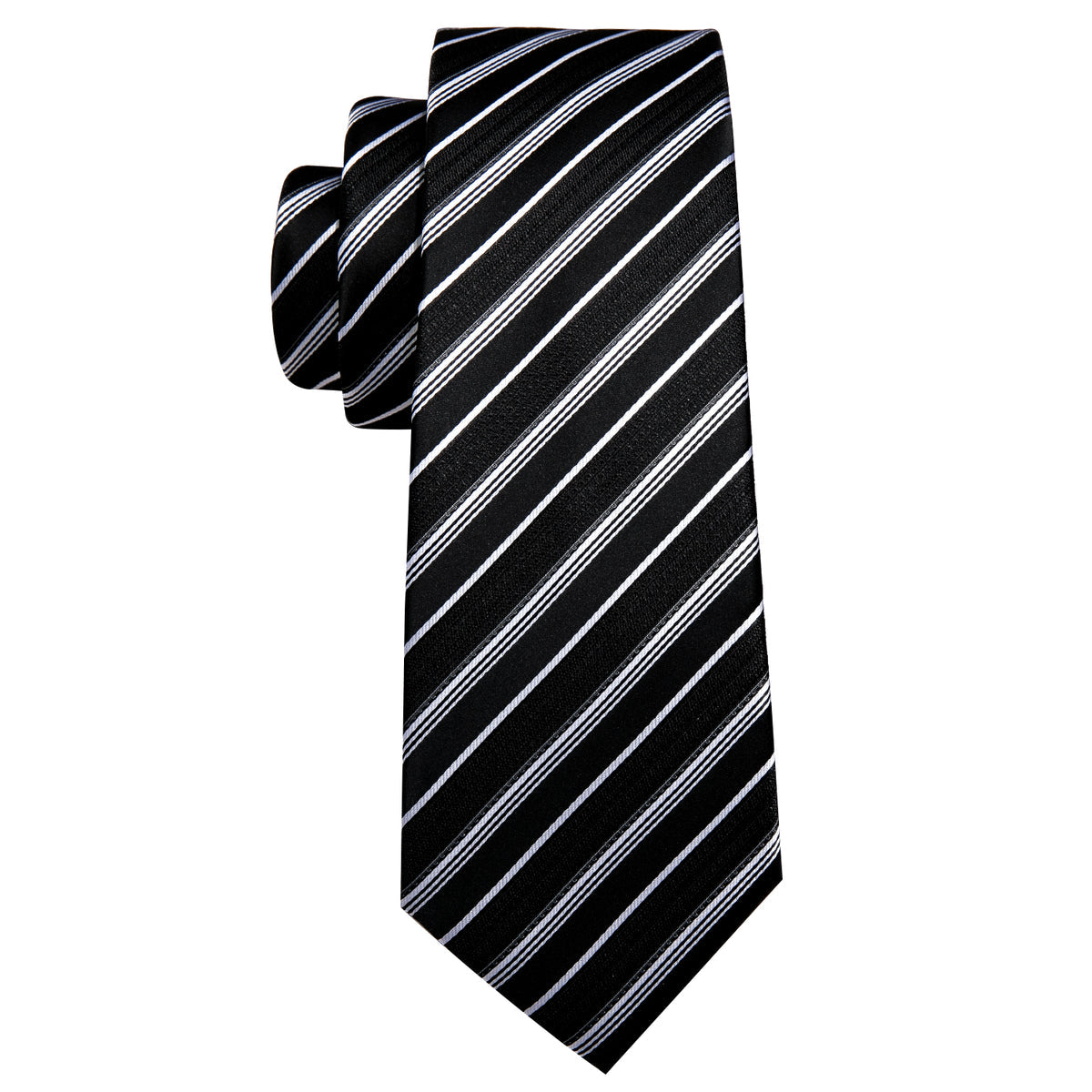 Black White Striped Paisley Silk Tie Set - GentCrest - View 6