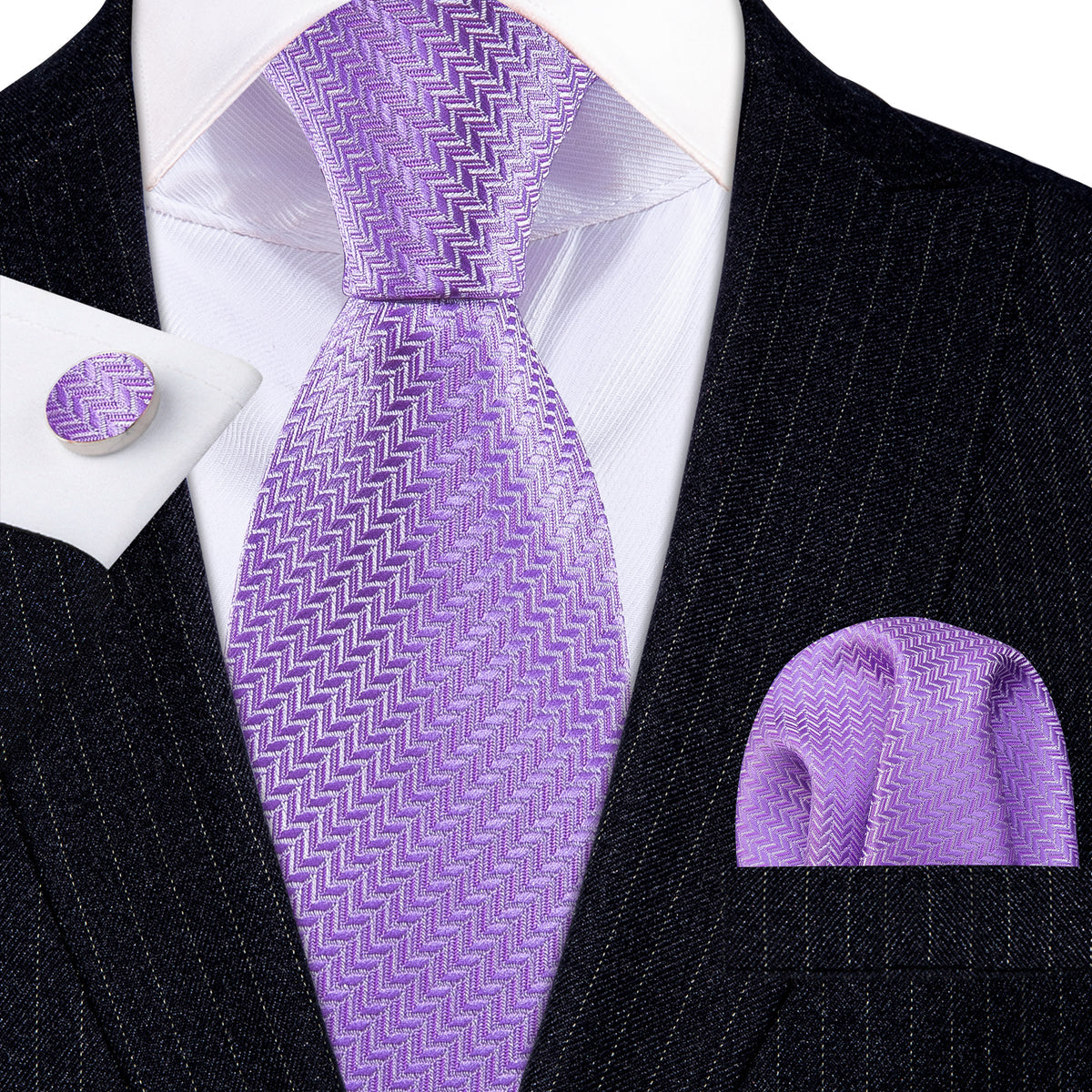 Purple Striped Woven Silk Tie Set - GentCrest