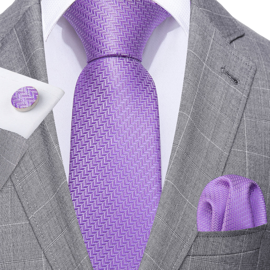 Purple Striped Woven Silk Tie Set - GentCrest - View 2