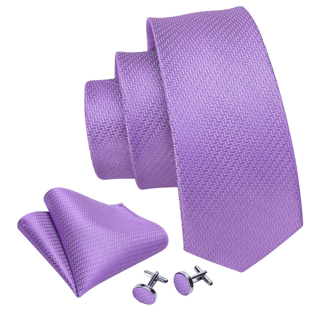 Purple Striped Woven Silk Tie Set - GentCrest - View 6